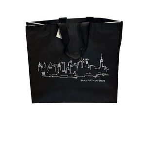 Saks Fifth Avenue Black reusable shopping tote with Skyline Design